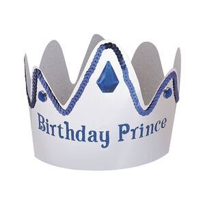 Unique Party Birthday Prince Paper Crown / White/Blue